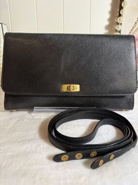 Vintage Coach Black Leather Turnlock Clutch/Crossbody Bag B9E-7000 Italy